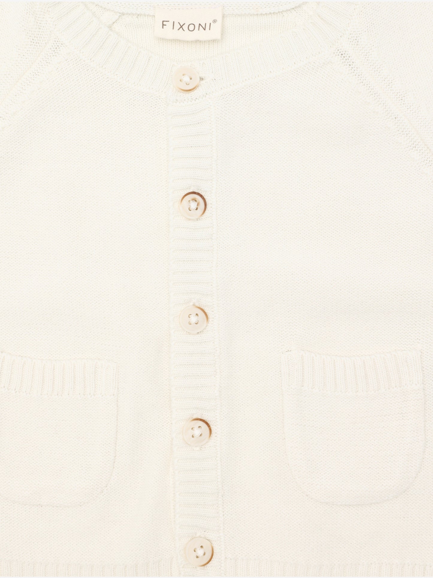 Gebreid Baby Vestje - Biologisch Katoen - Knit Cardigan - Antique White - GOTS - Fixoni