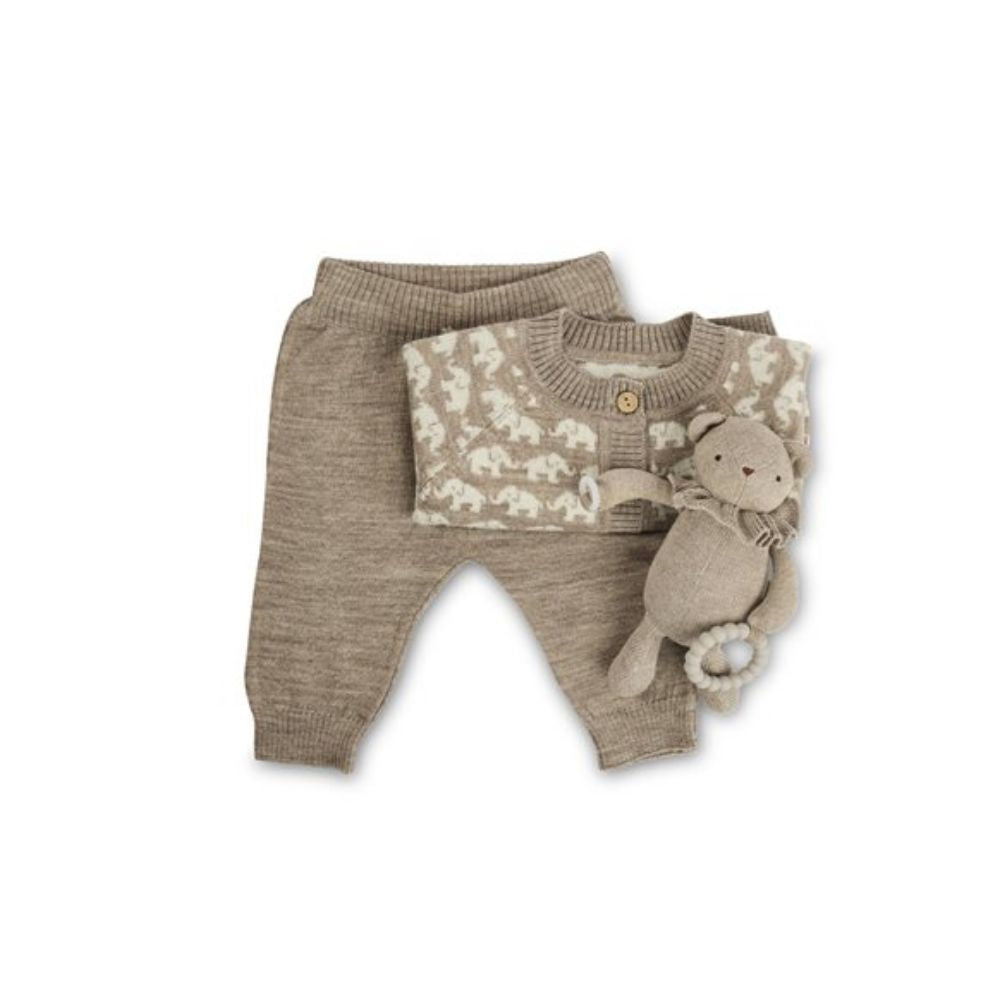 Knitted trousers - Merino wool - Flat knit - Beige - Smallstuff