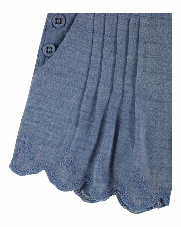 Kort broekje - Chambray Brodee - Katoen - Denim/blauw - Emile et Ida close up