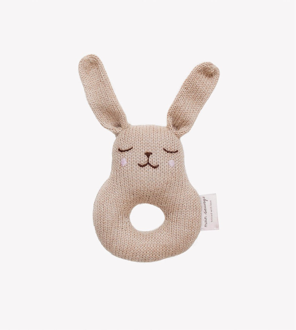 Soft rattle - Rabbit/Bunny rattle - Alpaca wool - Sand/Beige - Main Sauvage