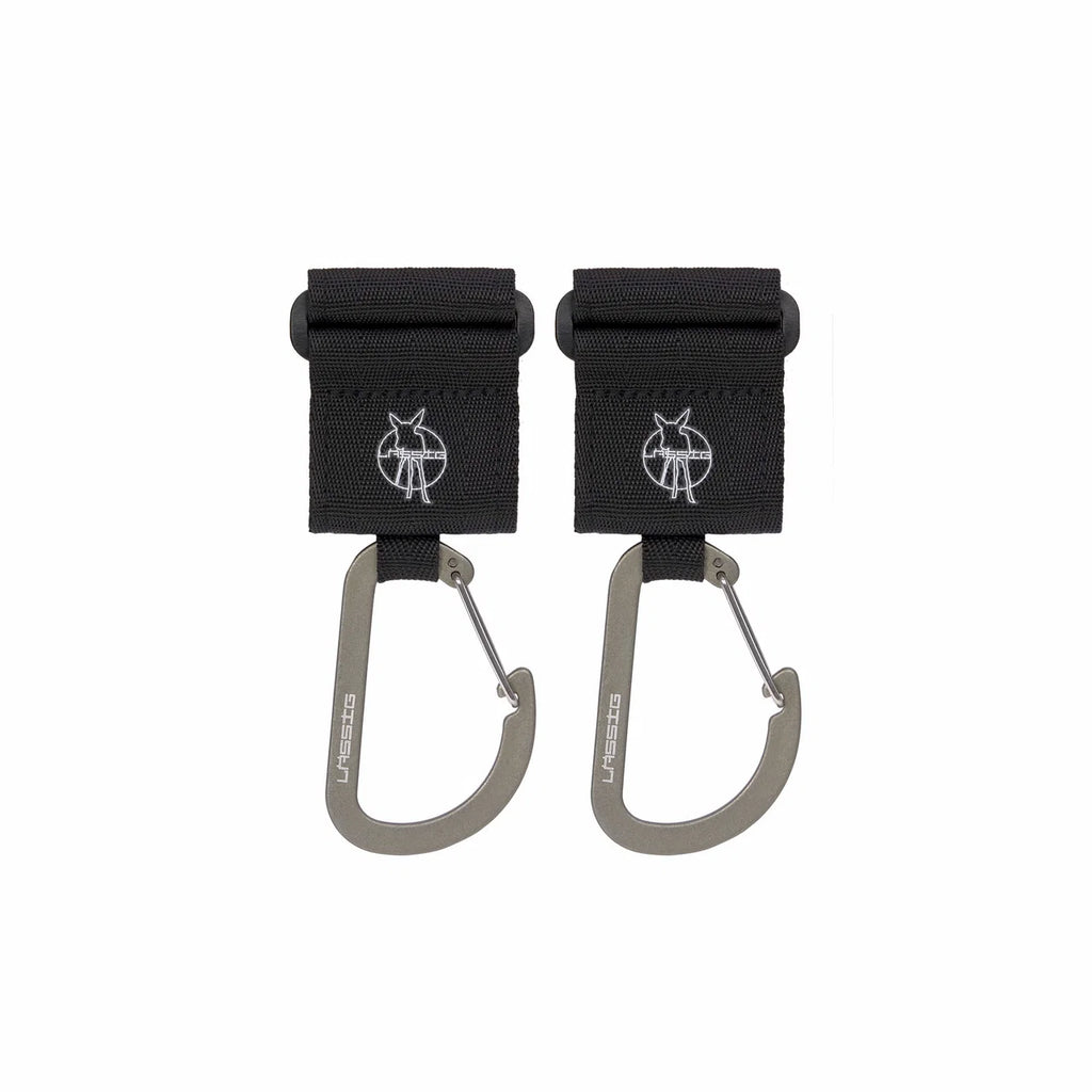 Kinderwagenhaken met Karabijnhaak (2-pack) – Olive, Beige, Black & Anthracite – LÄSSIG