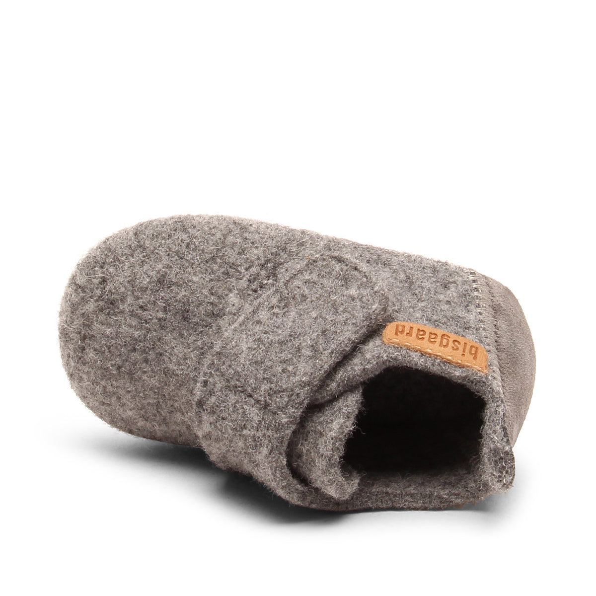 Baby Wool Grey – Babyhausschuhe aus Wolle – Bisgaard: Schühchen von oben mit sichtbarer Öffnung.