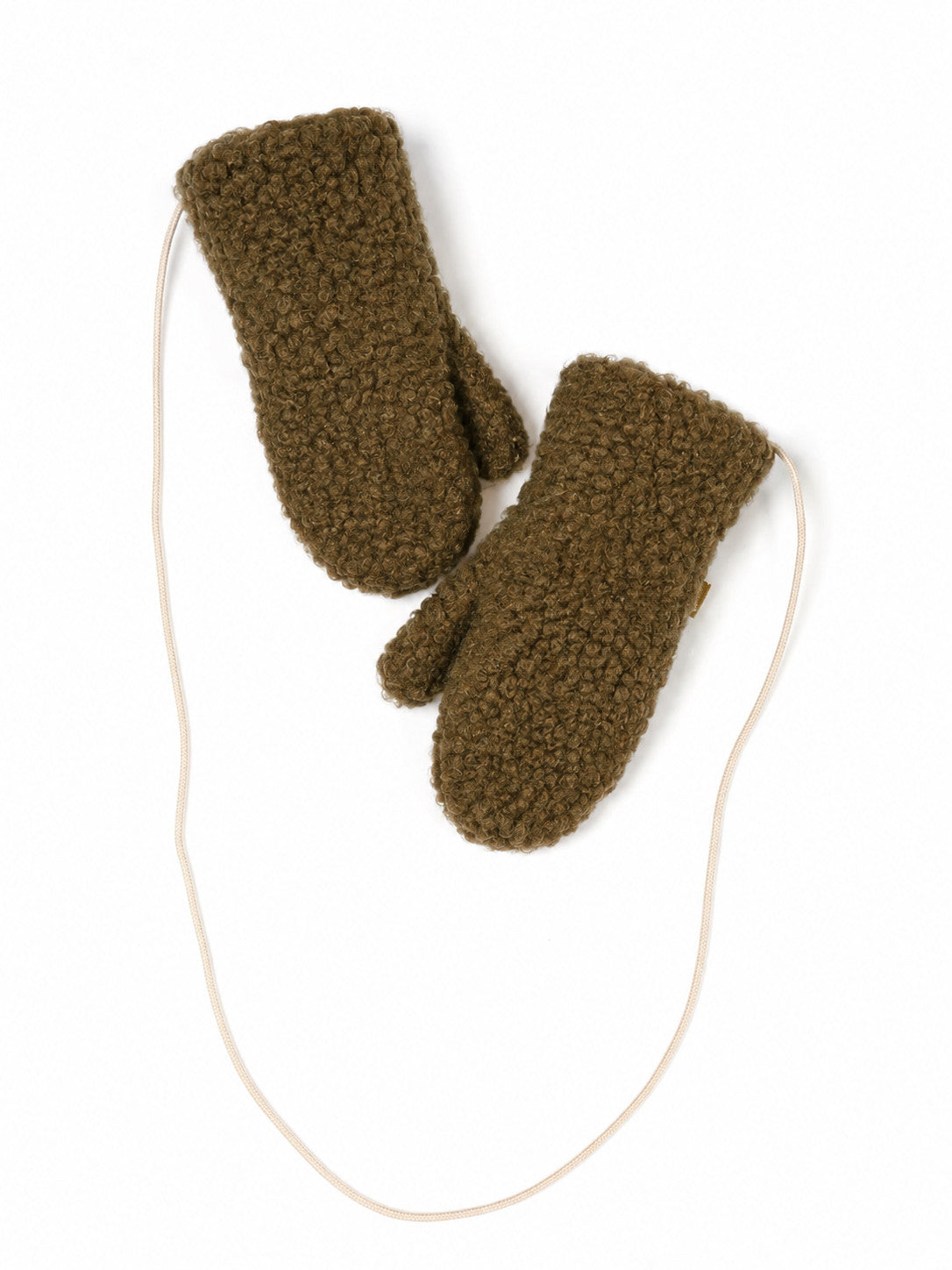 Wollene Kinderfäustlinge mit Kordel – Gully Junior Beige – 100% Wolle – Alwero