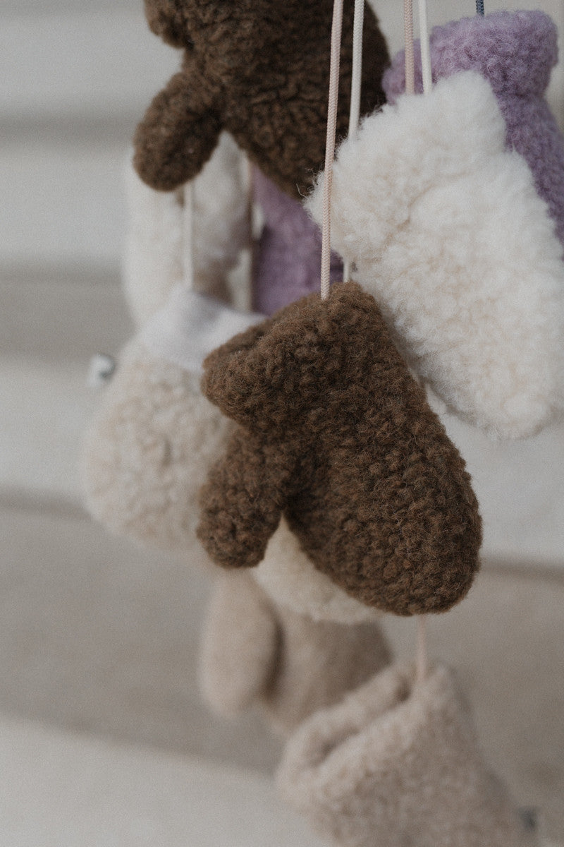 Wollene Kinderfäustlinge mit Kordel – Gully Junior Beige – 100% Wolle – Alwero