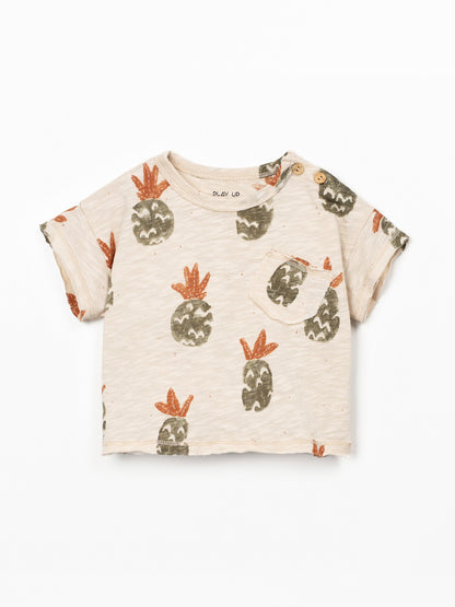 T-shirt met ananasprint - Beige - 100% biologisch katoen - Play Up - voorkant