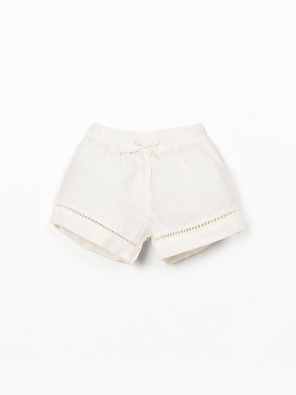 Linen shorts with elasticated waist - Ecru - 100% linen - Play Up
