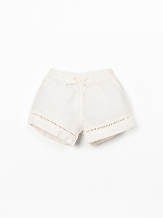 Linen shorts with elasticated waist - Ecru - 100% linen - Play Up