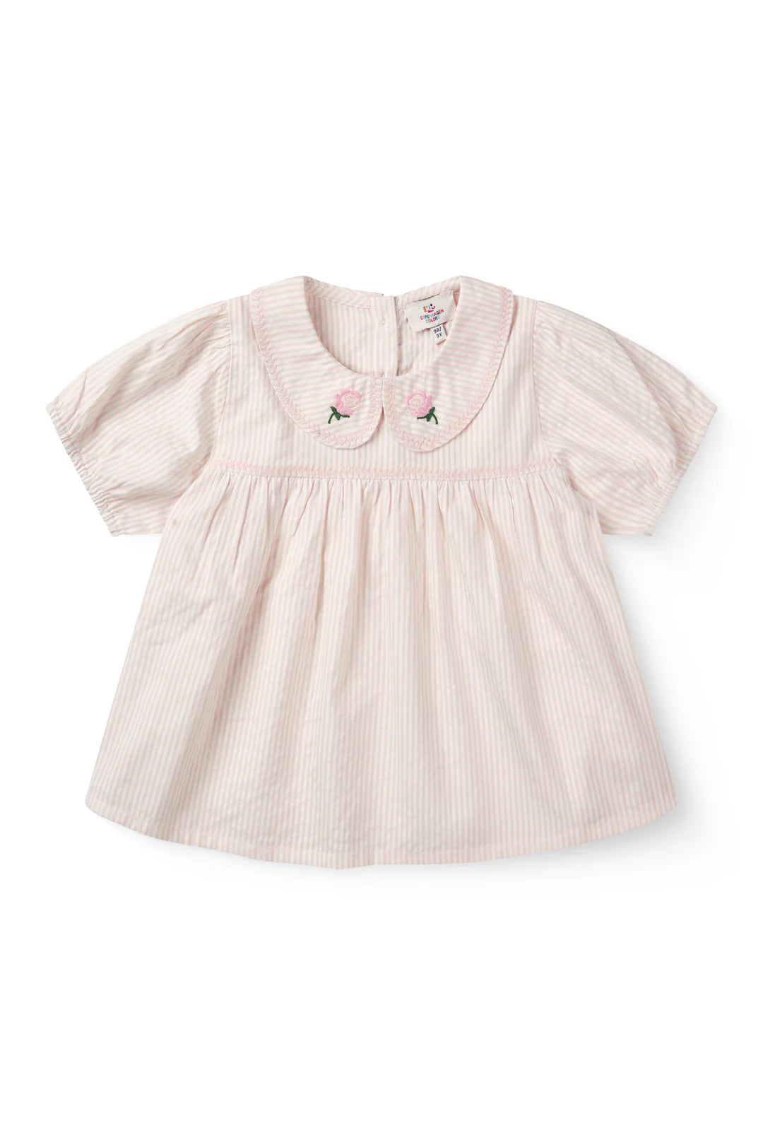 Seersucker blouse met kraag - Dusty Rose met Cream Stripe - Biologisch katoen - Copenhagen Colors
