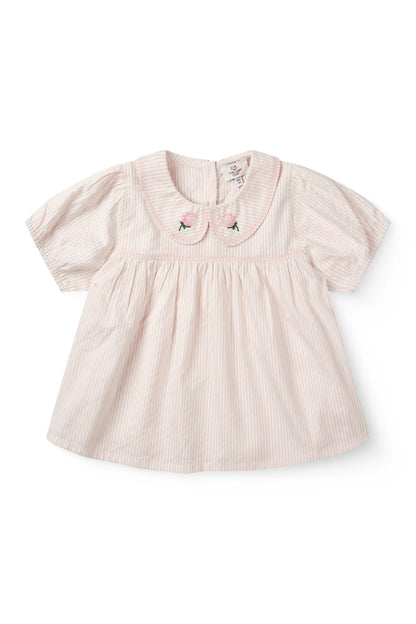 Seersucker blouse met kraag - Dusty Rose met Cream Stripe - Biologisch katoen - Copenhagen Colors