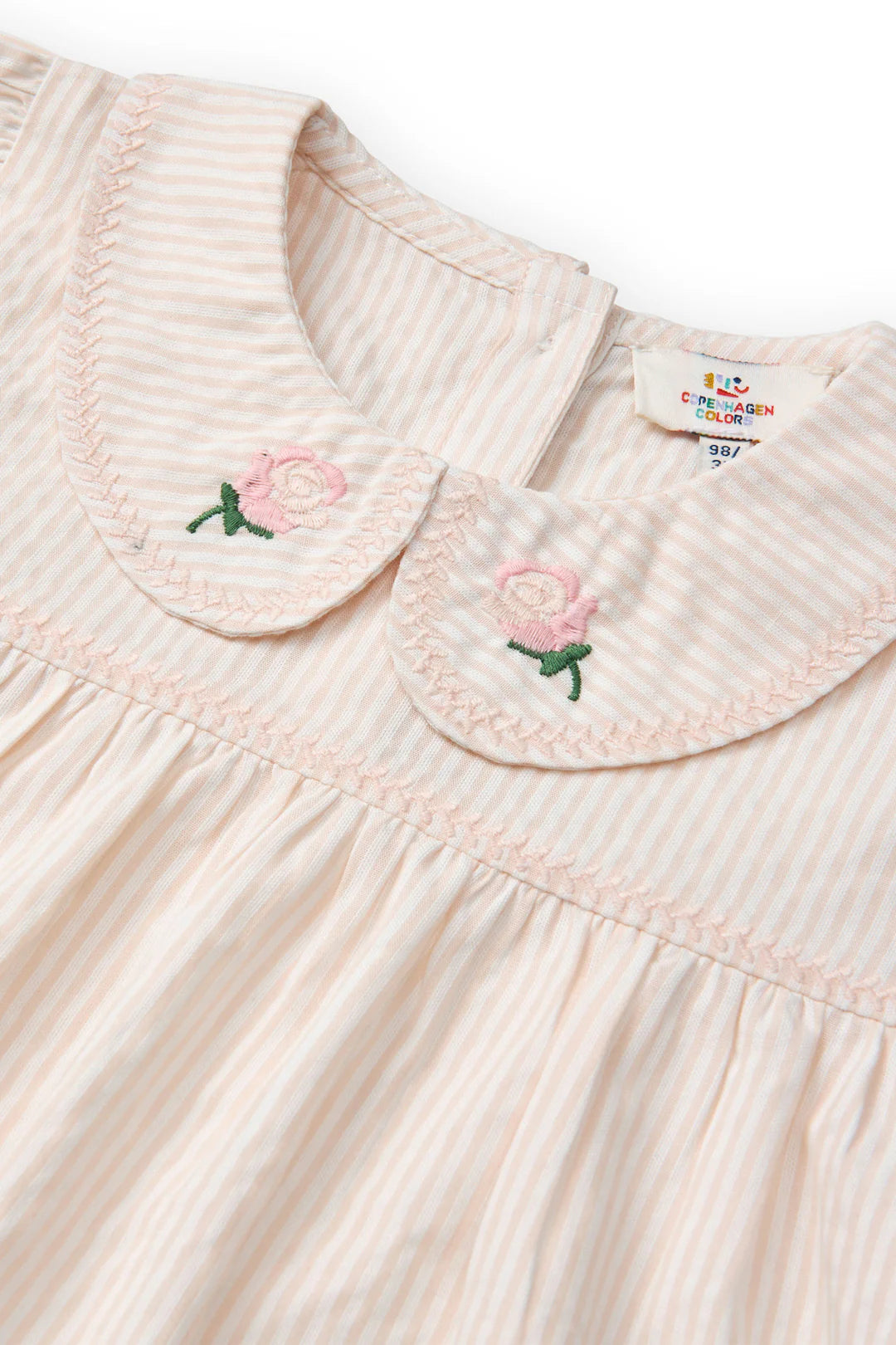 Seersucker blouse met kraag - Dusty Rose met Cream Stripe - Biologisch katoen - Copenhagen Colors