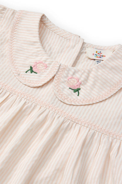 Seersucker blouse met kraag - Dusty Rose met Cream Stripe - Biologisch katoen - Copenhagen Colors