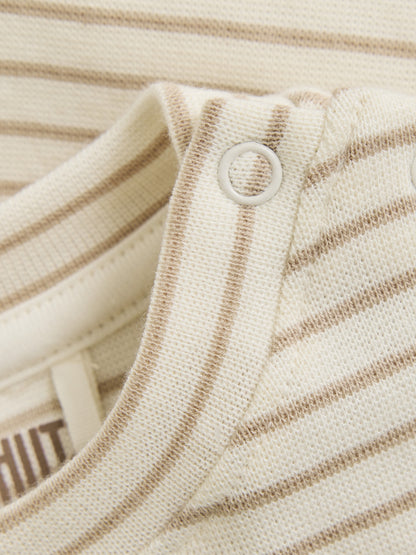 Baby T-shirt - Organic Cotton - Striped Beige/White Pepper - Huttelihut