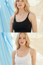 The Seamless Pregnancy Top Mix (2-pack) – Seamless maternity and nursing top in black and white – Atelier Melon