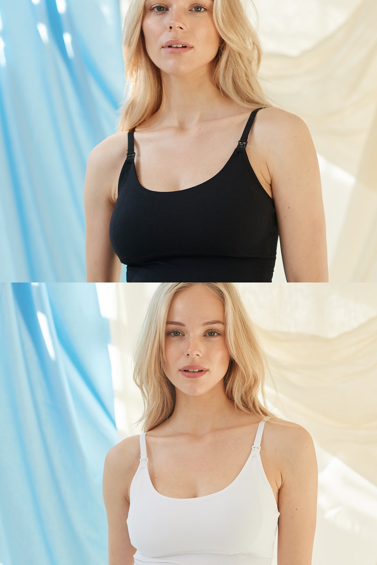 The Seamless Pregnancy Top Mix (lot de 2) – Débardeur de grossesse et d'allaitement sans coutures en noir et blanc – Atelier Melon