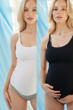 The Seamless Pregnancy Top Mix (2-pack) – Seamless maternity and nursing top in black and white – Atelier Melon