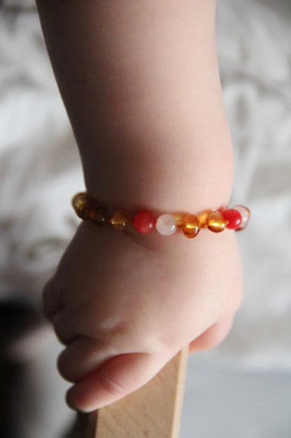 Bernstein- und Edelsteinarmband - Sofie - 14 cm - Kinder 0-3 Jahre - Nirrimis