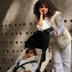 Kinderwagen wanten van Merino schapenvacht - Noir + Milk - BINIBAMBA