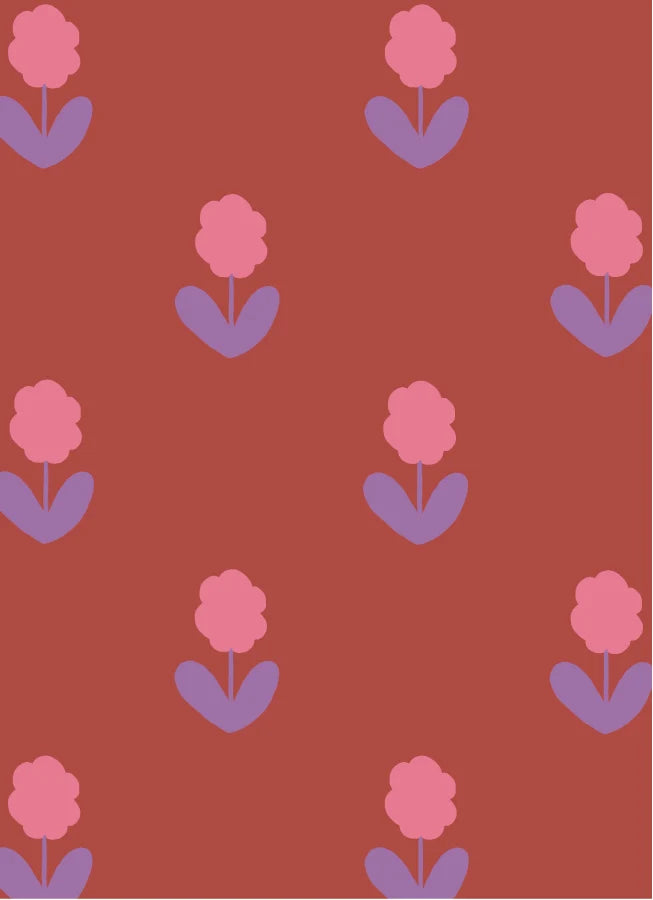 Bloemen Rood – Atelier Chien: Detailansicht des Tapetenmusters.
