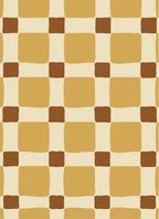 Geblokt Quilt Okergeel – Atelier Chien : détail du motif du papier peint.