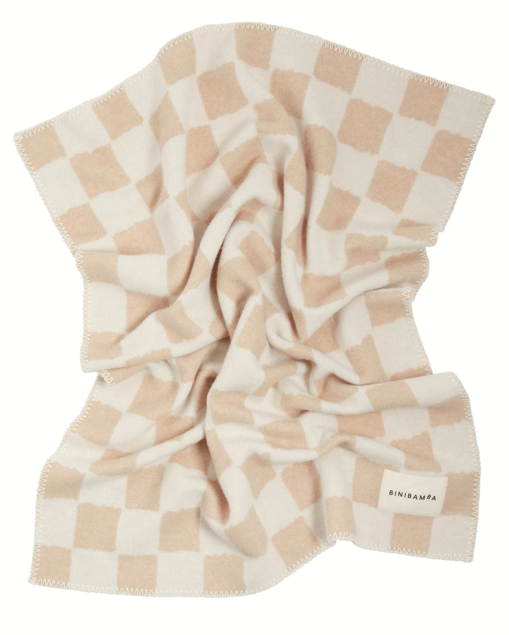 Camel Chequerboard Merino Biniblanket – Checkered Bassinet Blanket - 100% Merino Wool - 75×100 cm – BINIBAMBA