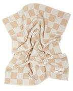 Camel Chequerboard Merino Biniblanket – Checkered Bassinet Blanket - 100% Merino Wool - 75×100 cm – BINIBAMBA