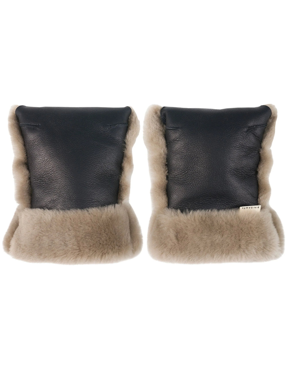 Kinderwagenfäustlinge aus Merino-Lammfell – Schwarz + Toast – BINIBAMBA