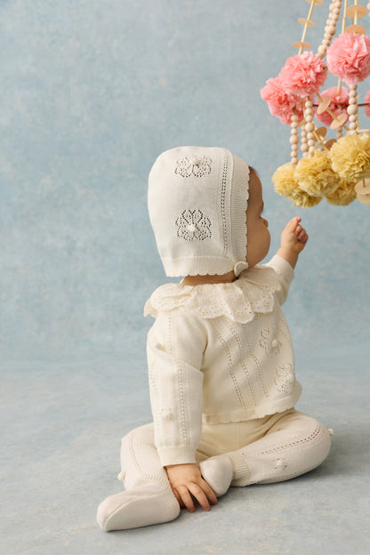 Babyset Bliss met trui, broekje en mutsje - Katoen & zijde - Cream - Louise Misha