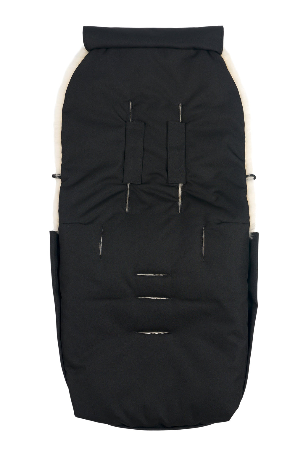 Fußsack Puffmuff® - Merino Lammfell - Noir + Milk - BINIBAMBA
