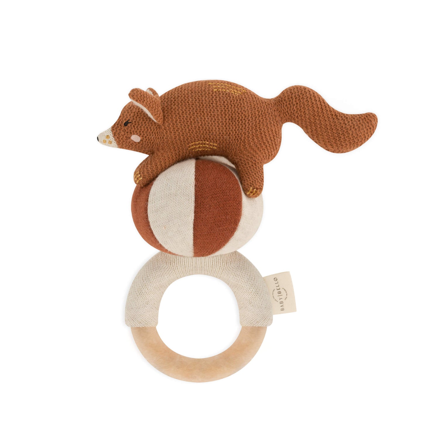 Baby Rattle - Frey the red Fox - Organic cotton - Cinnamon - Baby Bello