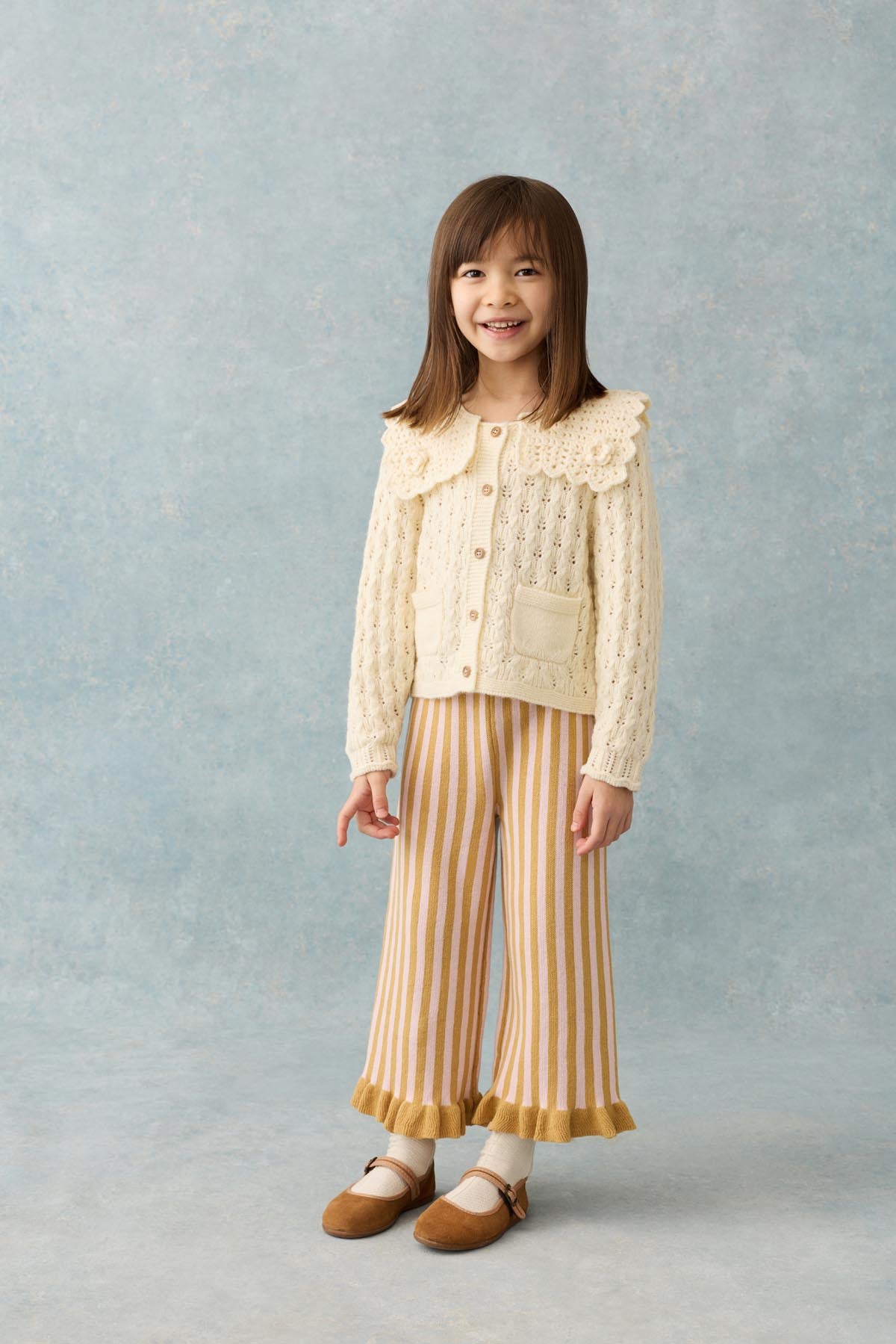 Gestreepte broek met ruches Salia - Biologisch katoen - Honey Blush Stripes - Louise Misha