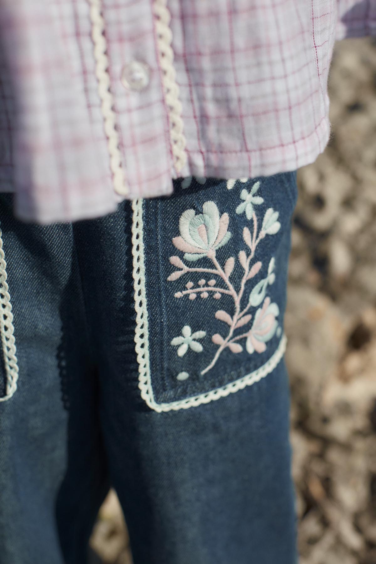Broek Flofi met borduursels - Indigo - Louise Misha