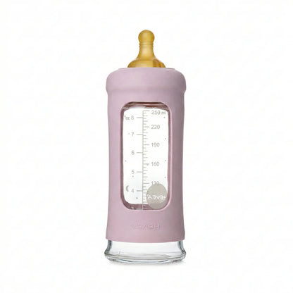 Glazen babyfles - Wide Neck met sleeve/beschermhoes - Glas & natuurrubber - HEVEA