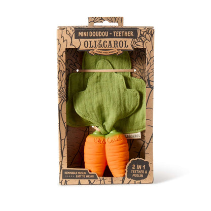 Mini knuffeldoekje & bijtring Cathy the Carrot - Natuurrubber & mousseline - Oli&Carol