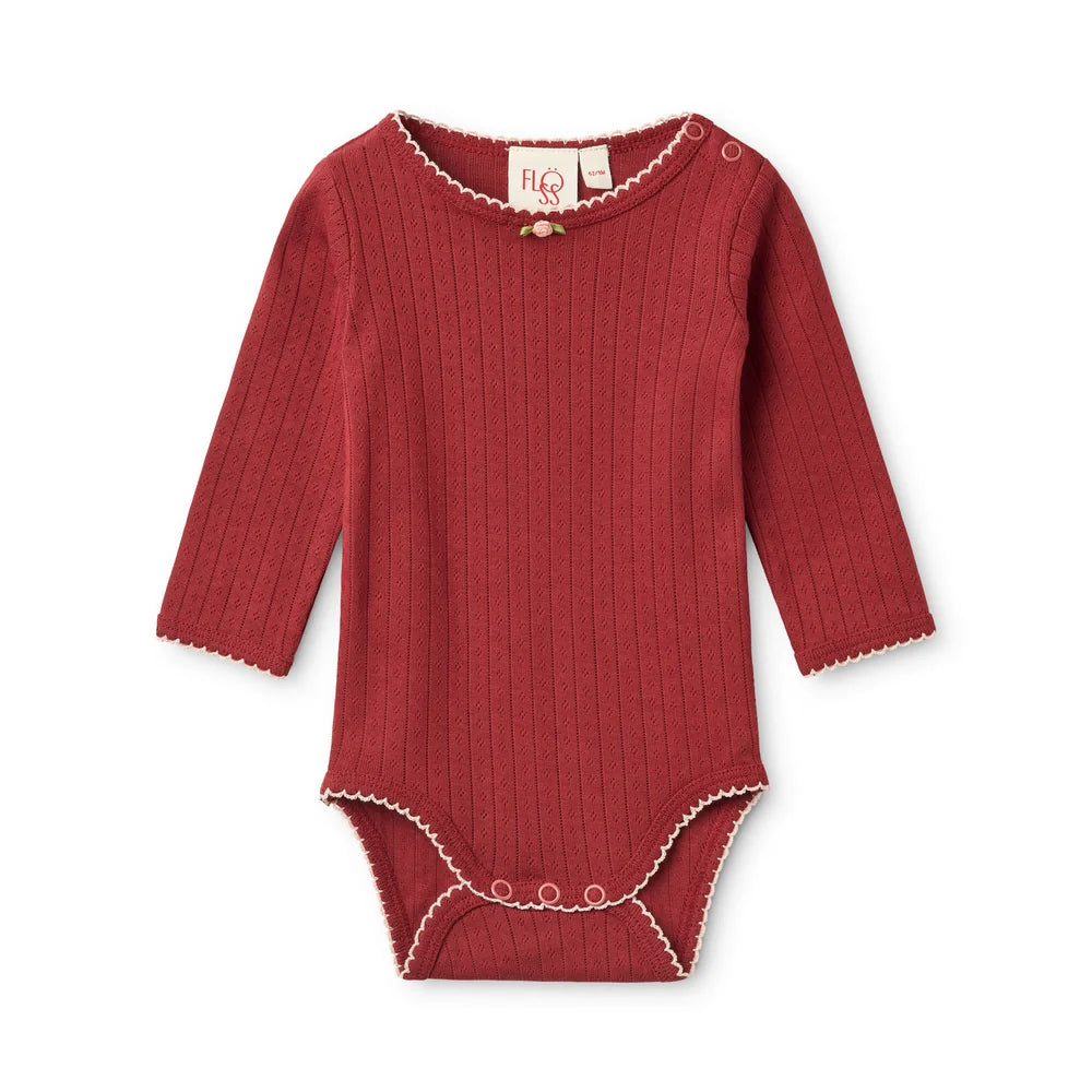 Body Liva Pointelle – Dark Cranberry – 100 % coton - Flöss