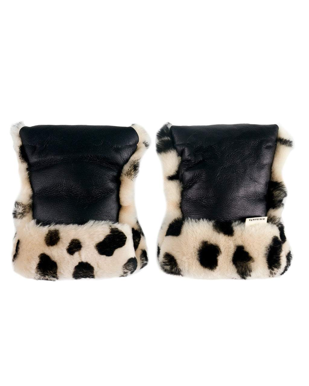 Kinderwagen wanten van Merino schapenvacht - Noir + Leopard - BINIBAMBA