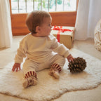 Merry Socks – Kids' Cotton Christmas Socks – Holiday Pattern and Striped Fold-Over Cuff – MP Denmark