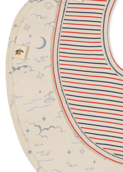 Basic Slabbetjes - Stripe Tricolore/Cielo Marino - 2 pack - Biologisch Katoen - Konges Sløjd - close up