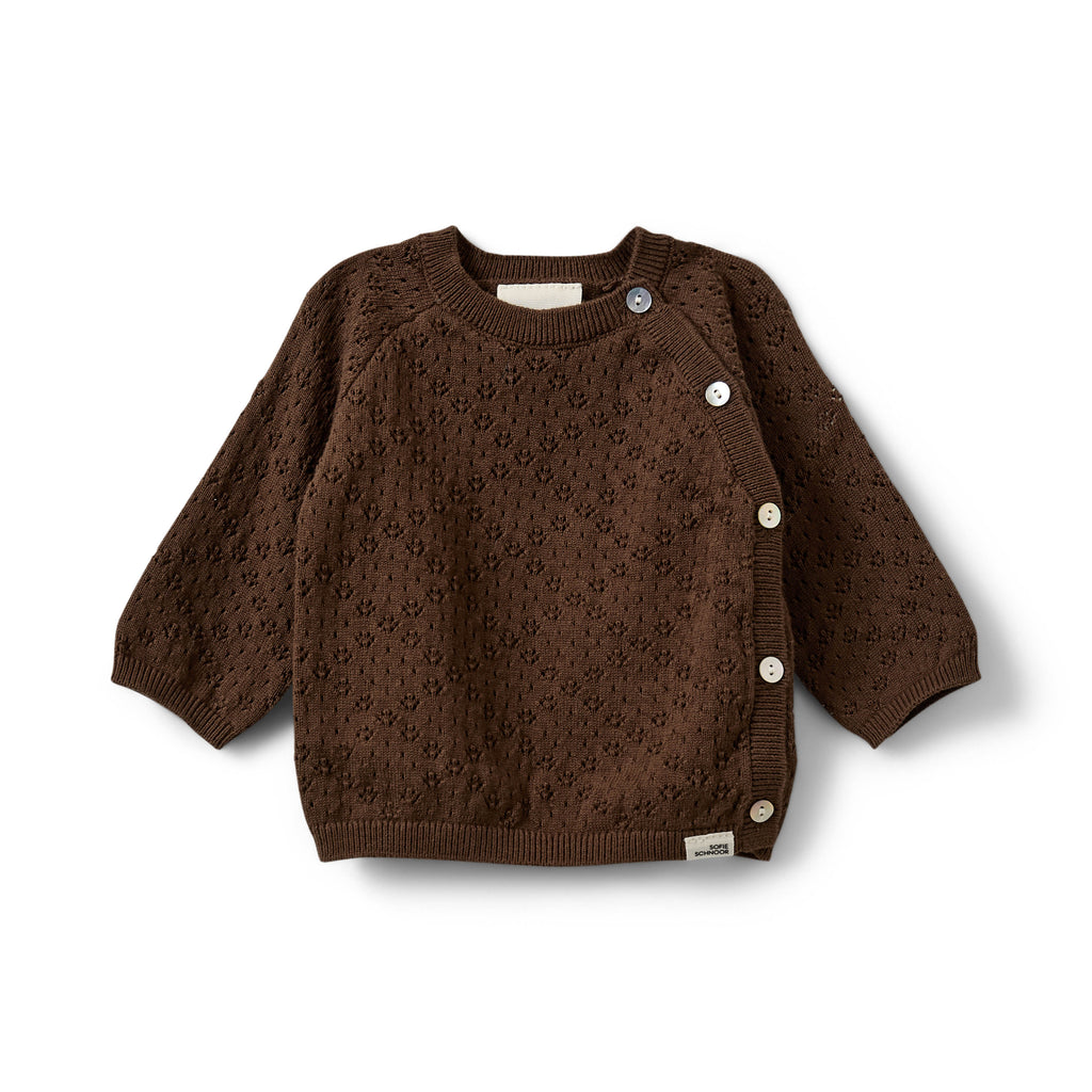 Gebreid babyvest DoraKB met pointelle - Donkerbruin - Sofie Schnoor