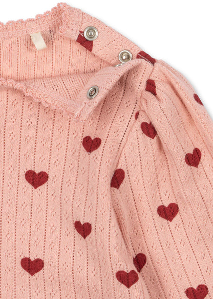 Minnie Romper - Amour Rouge met Rode Hartjes - Pointelle - Biologisch Katoen - GOTS - Konges Sløjd