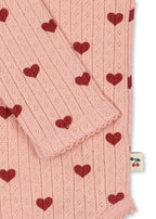 Minnie Romper - Amour Rouge met Rode Hartjes - Pointelle - Biologisch Katoen - GOTS - Konges Sløjd - close up