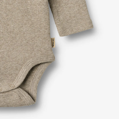 Strampler Langarm Spencer - Bio-Baumwolle - Gravel Melange - Wheat