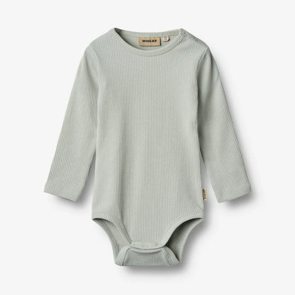 Wheat - Rib Body L/S Spencer - Rainy sky - Strampler - Bio-Baumwolle
