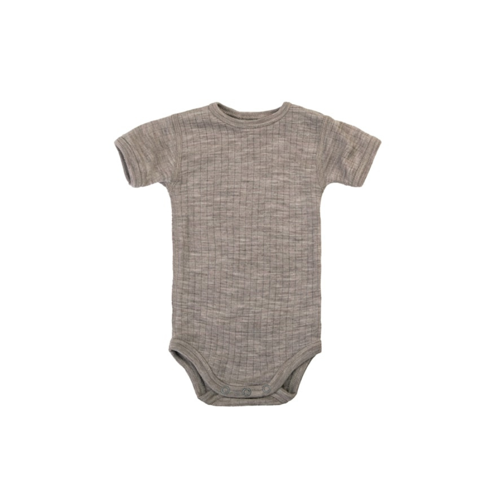 Romper korte mouw - Merino wol - Bruin/Sesam - Joha - voorkant