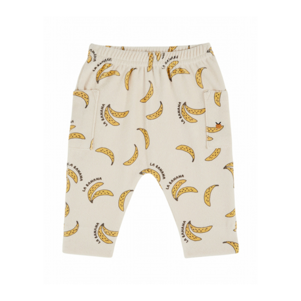 Broekje badstof - Sarouel Eponge - Biologisch katoen mix - Bananen/Off white - Emile et Ida - productfoto