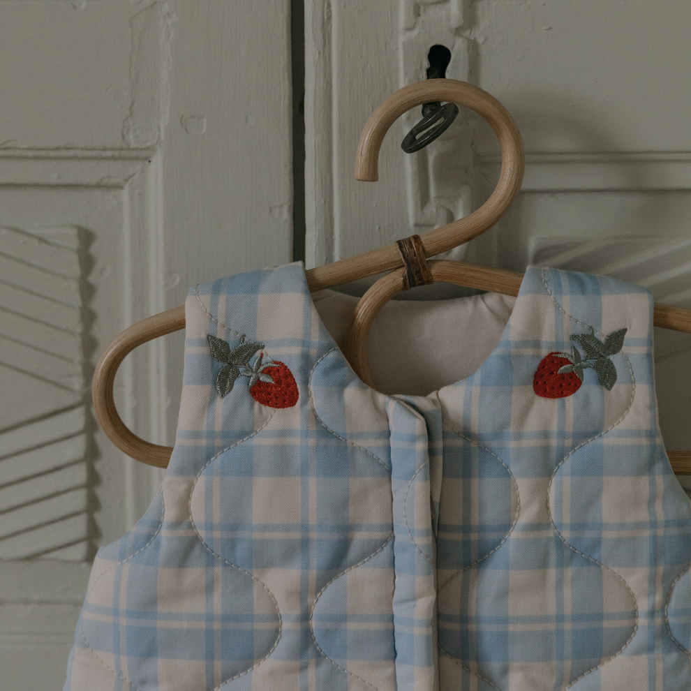 Padded Sleeping Bag - Plaid Sky Blue - Organic Cotton - Garbo&Friends