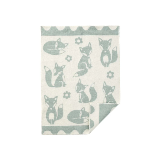 Wiegdeken Fox - Biologisch wol - Blauw/Duck Blue - 65x90 cm - Klippan