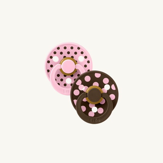 STUDIO Colour Schnuller 2er-Pack Polka - Baby Pink/Mokka - Rund - Naturkautschuklatex - BIBS