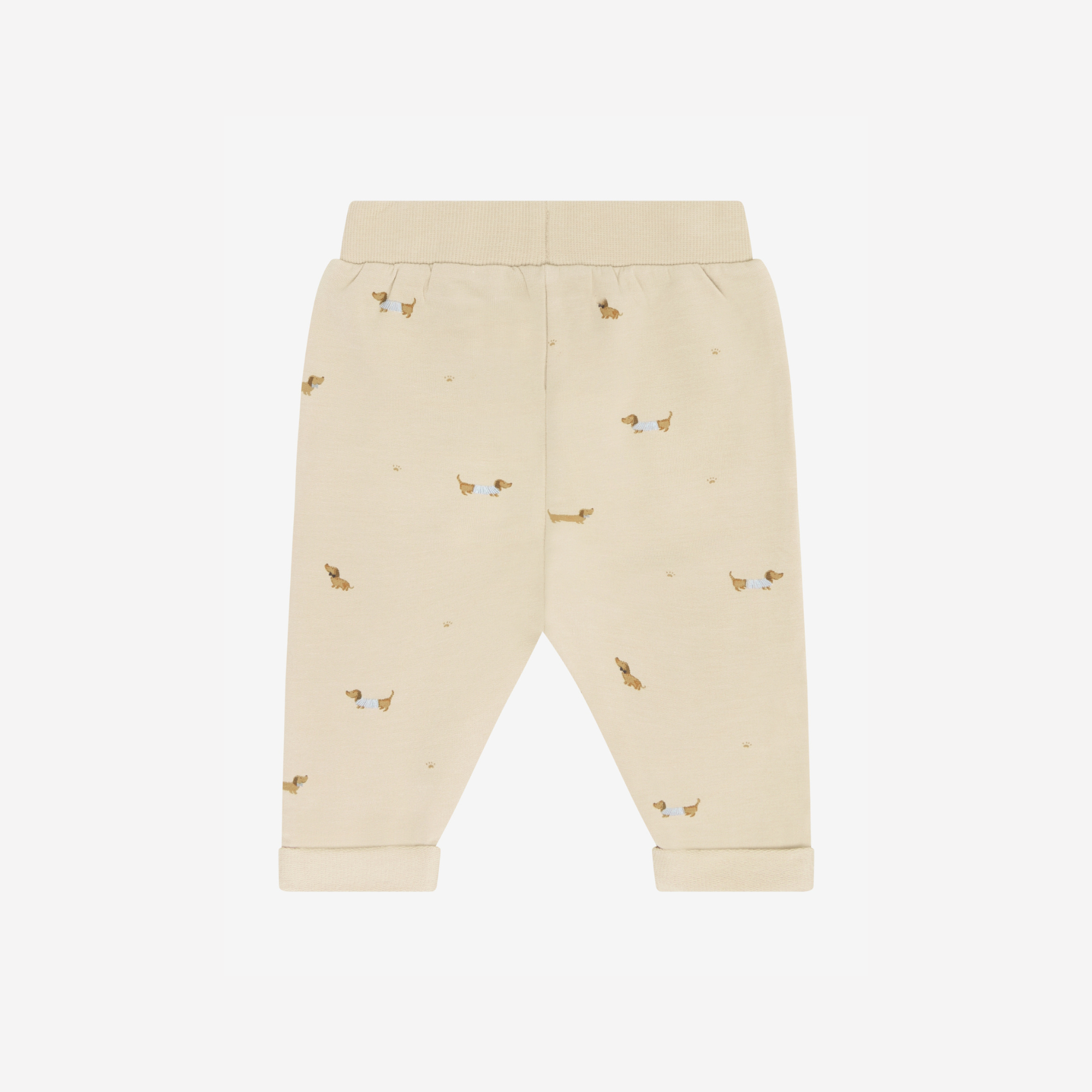 Sweatbroekje - Humus - Beige met teckel print - Fixoni - achterkant