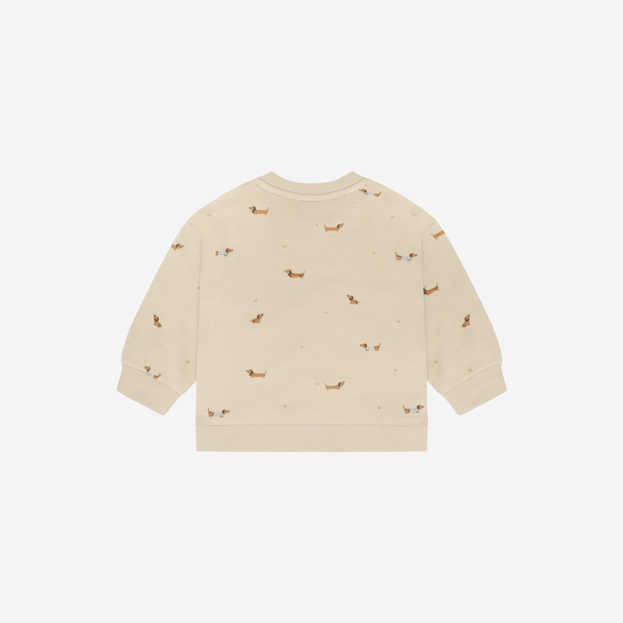 Sweater - Humus - Beige met teckel print - Fixoni - achterkant