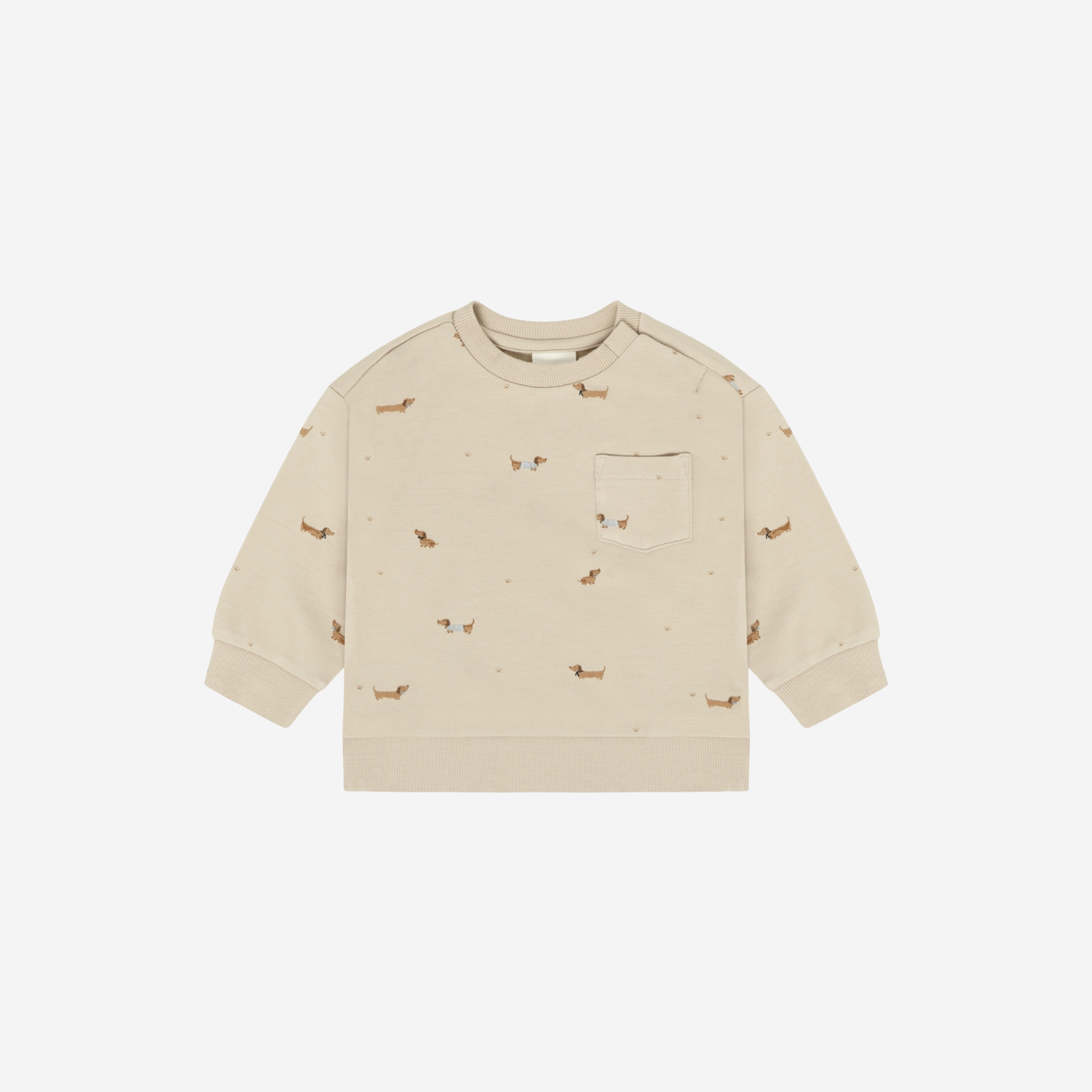 Sweater - Humus - Beige met teckel print - Fixoni - voorkant